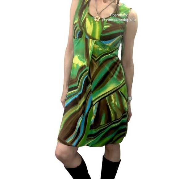 Kaely N-Max Dresses & Skirts - VTG Y2K Mod Dress Kaely N-Max Sz S Abstract Colorful Bubble Hem Rave Disco Retro
